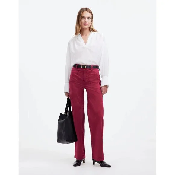 Madewell Emmett Wide-Leg Pants Women's Size 23 Claret Red Patch Pocket Edition - Picture 11 of 16